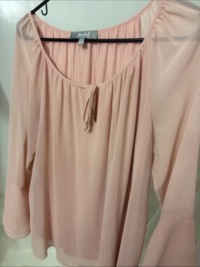 Misted Light Pink Peasant Blouse with Tie Neck